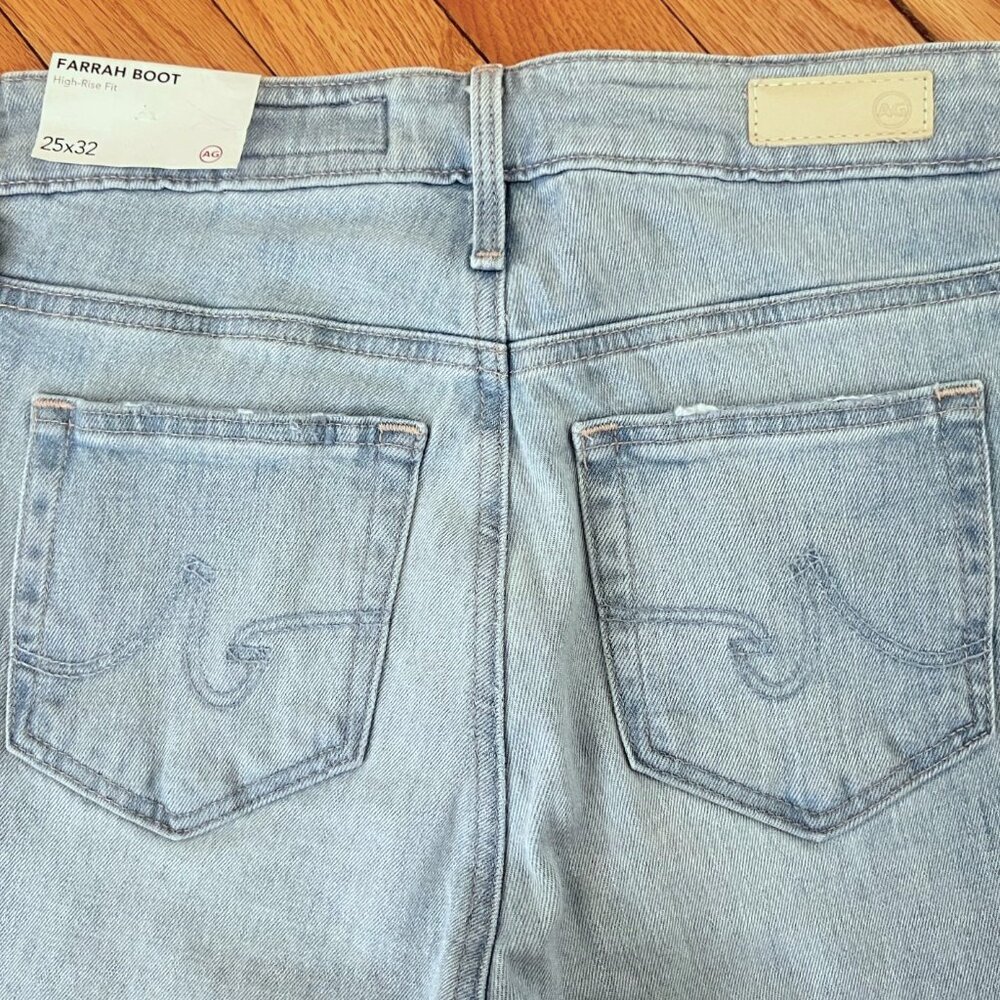 New AG FARRAH BOOT High-Rise Fit Jeans Released Raw Hems Light Wash 25 (32"L) - Picture 5 of 8